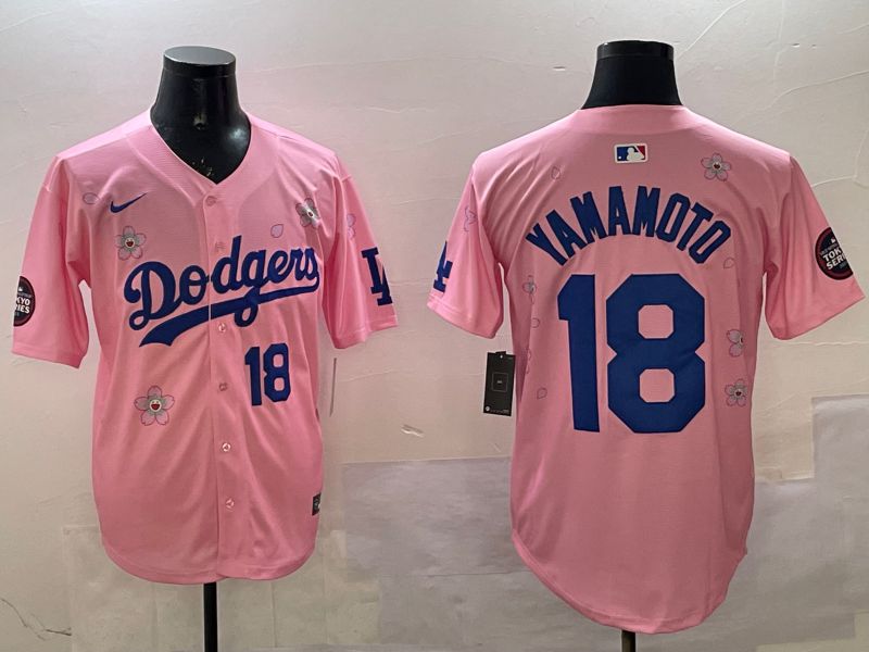 Men Los Angeles Dodgers #18 Yamamoto Pink Sakura Edition 2025 Nike MLB Jersey style 6->los angeles dodgers->MLB Jersey